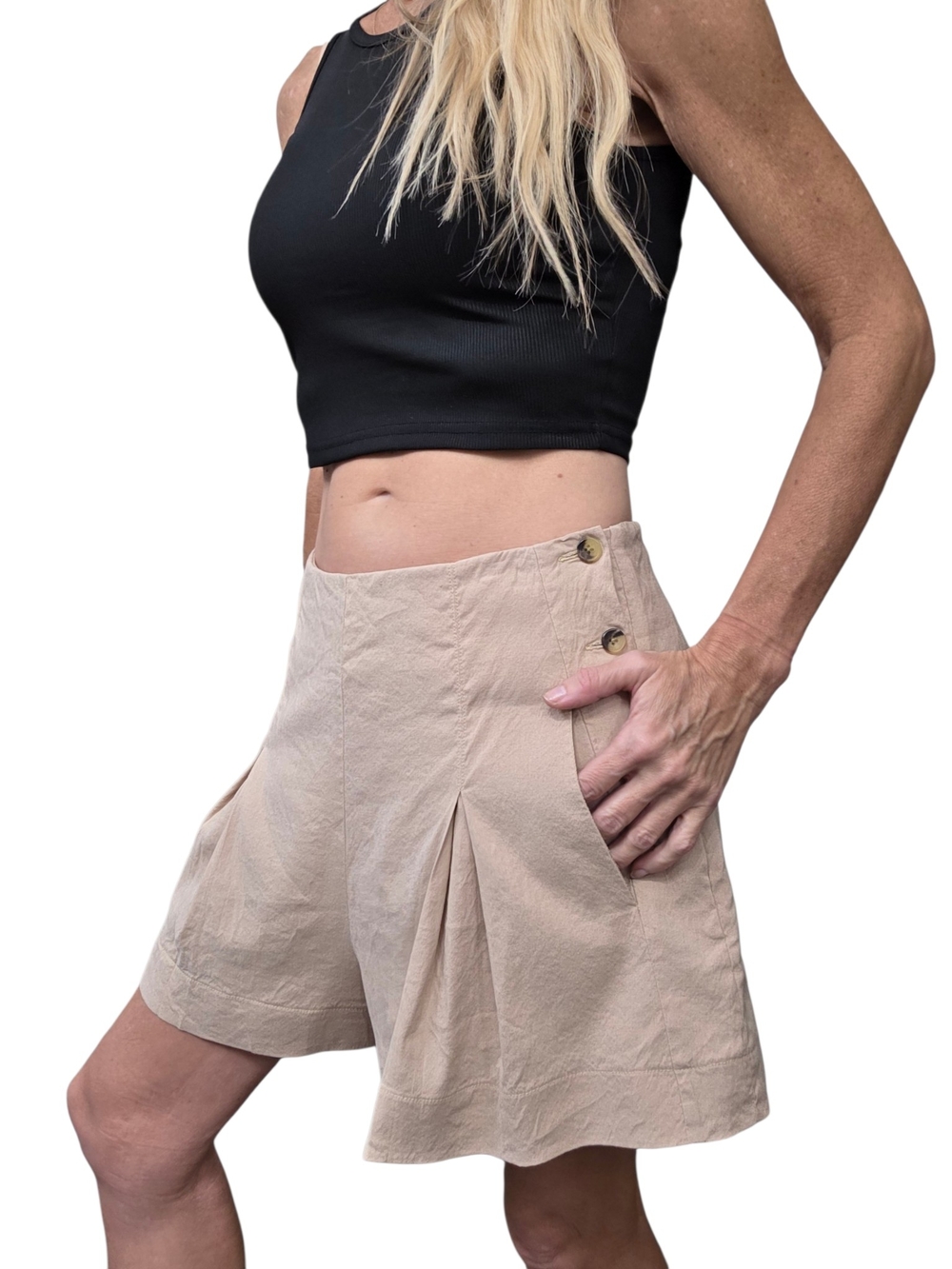 Vince Linen Blend Flounce Shorts Size 2 Beige High Rise Tailored